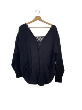 Free People Black Embroidered Lace-Trim Tank Top Size M